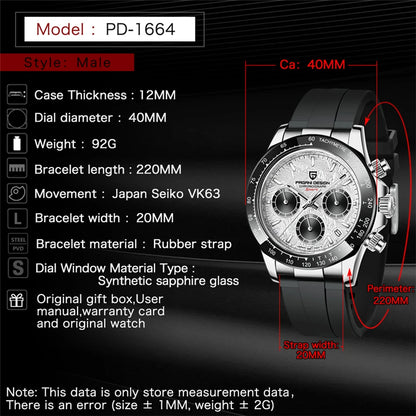 40mm New V2 PAGANI DESIGN Classic fashion Men Quartz Watches Sapphire Retro Chronograph Stainless Steel Waterproof Watch for Men