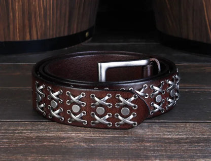 Studded Heavy Metal Style Belt Handmade Genuine Leather Punk Rock Style Men's Belt Cowhide Retro Tactical belt Jeans Belt