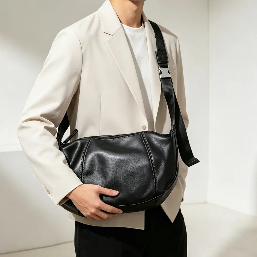 2026 New Fashion Men Crossbody Bag Soft Leather Hobos For Men Dumpling Crossbody Bags Luxury Brand Design Shoulder Bags Totes