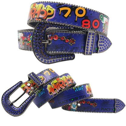 Hip hop Diamond Wide Colour Belt Fashion Rhinestone Vintage Buckle Belt Y2K BB bek Belt