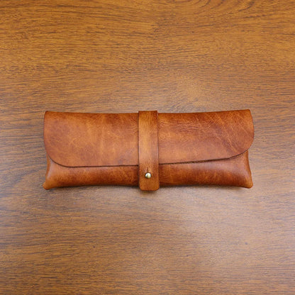 Genuine Leather Men Pencil Bag Handmade Wallet Large Capacity Retro Glasses Storage Bag Stationery Pencil Case Unisex Purses