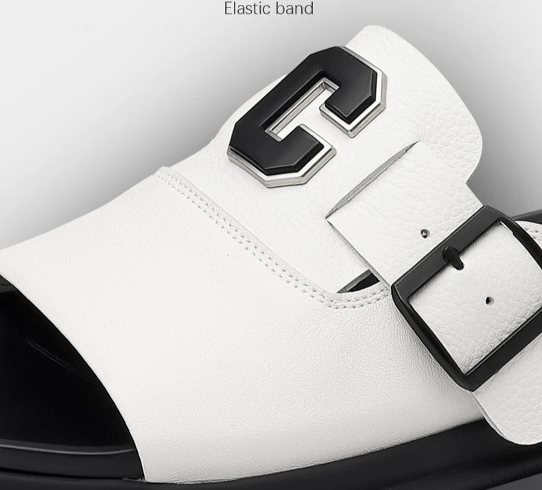 Men Outwear Genuine Leather Slippers for Men Fashion Buckle Designer Summer Flip-flops Male Casual Non-slip Beach Shoes Man