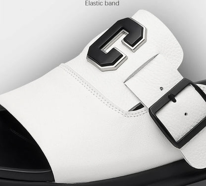 Men Outwear Genuine Leather Slippers for Men Fashion Buckle Designer Summer Flip-flops Male Casual Non-slip Beach Shoes Man
