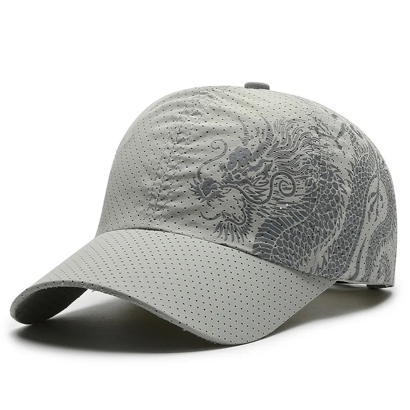 Chinese style printed dragon baseball cap, polyester outdoor quick drying cap,sun protection cap, duckbill cap for men and women