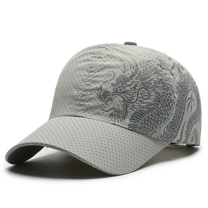 Chinese style printed dragon baseball cap, polyester outdoor quick drying cap,sun protection cap, duckbill cap for men and women