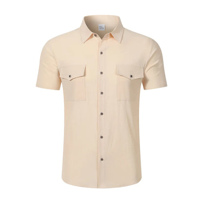 Men's Linen Casual Short Sleeve Shirt Lapel Collar Button Lightweight Breathable Summer Daily Beach Vacation Work Shirt for Men