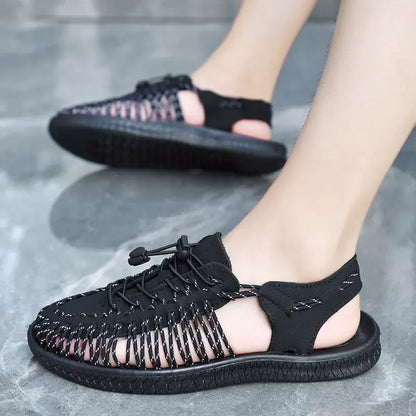 Summer Men Sandals Women Slippers Weaving Design Beach Sandals Breathable Casual Flat Sandals Outdoor Couples Sandals Size 48