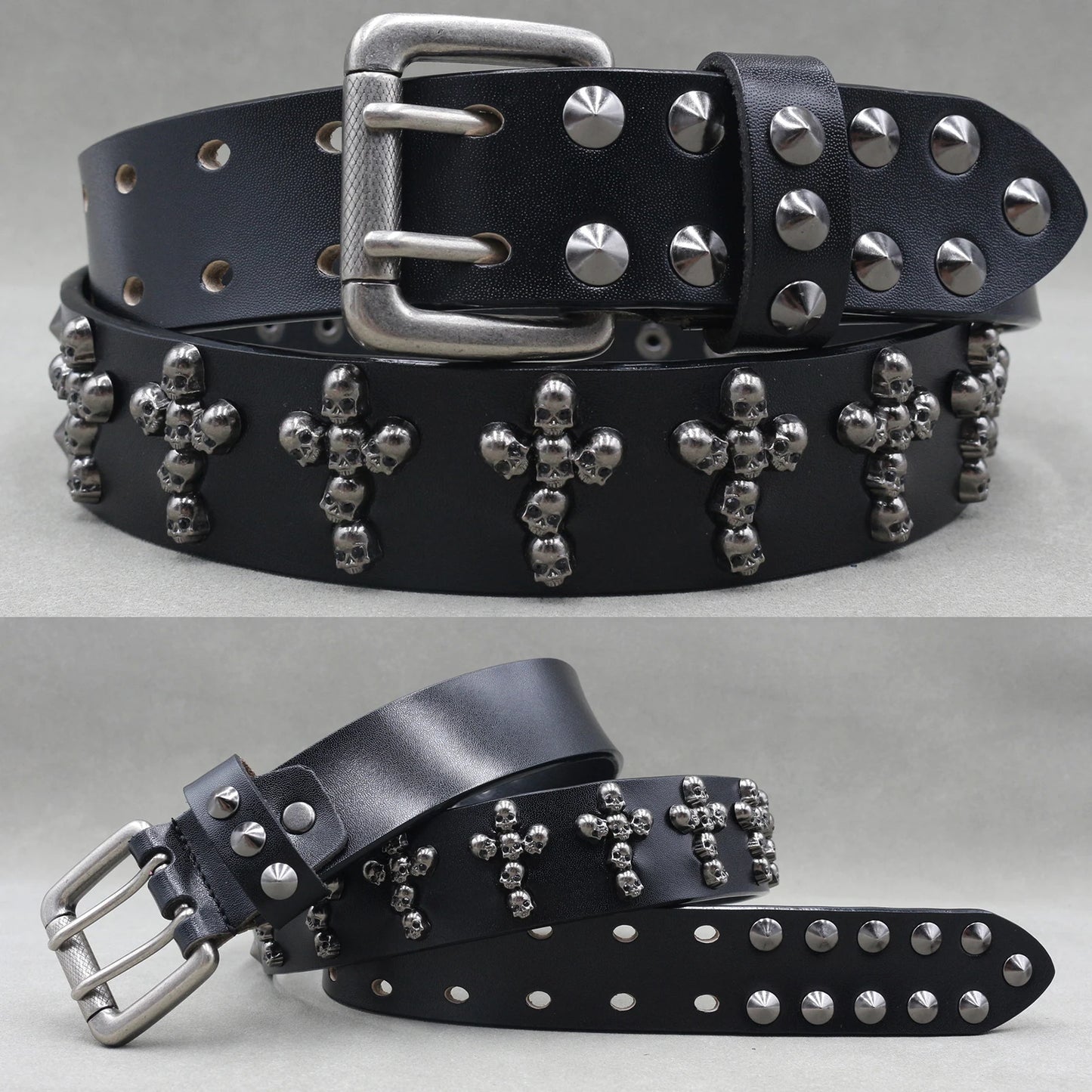 NEW Metal Rivet Cowboy Belt Genuine Leather Cowskin Men Belt Punk Rivet Jeans Belts For WOMEN Ceinture Homme Cinturones Hombre