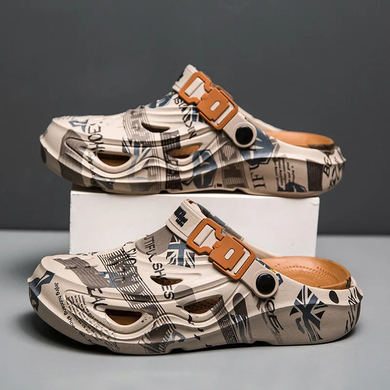 Men's Sports Sandals Summer Eva Light Soft Comfortable Men's Beach Sandals Fashion Platform Buckle Slip-on Graffiti Slippers