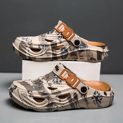 Men's Sports Sandals Summer Eva Light Soft Comfortable Men's Beach Sandals Fashion Platform Buckle Slip-on Graffiti Slippers
