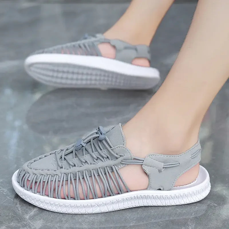 Summer Men Sandals Women Slippers Weaving Design Beach Sandals Breathable Casual Flat Sandals Outdoor Couples Sandals Size 48