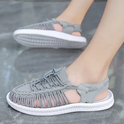 Summer Men Sandals Women Slippers Weaving Design Beach Sandals Breathable Casual Flat Sandals Outdoor Couples Sandals Size 48