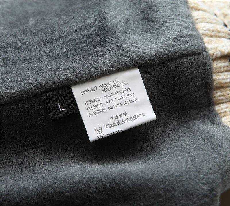 Men's Fleece Warm Half Zip Pullover Knitted Sweater Vintage Letter Print Cotton Coat Red/Black Winter Fashion