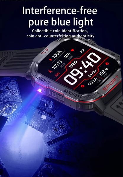2026 Military GPS Smart Watch Money Detector Light Compass Waterproof Outdoor Sport Tracker Bluetooth Call Watch with Flashlight