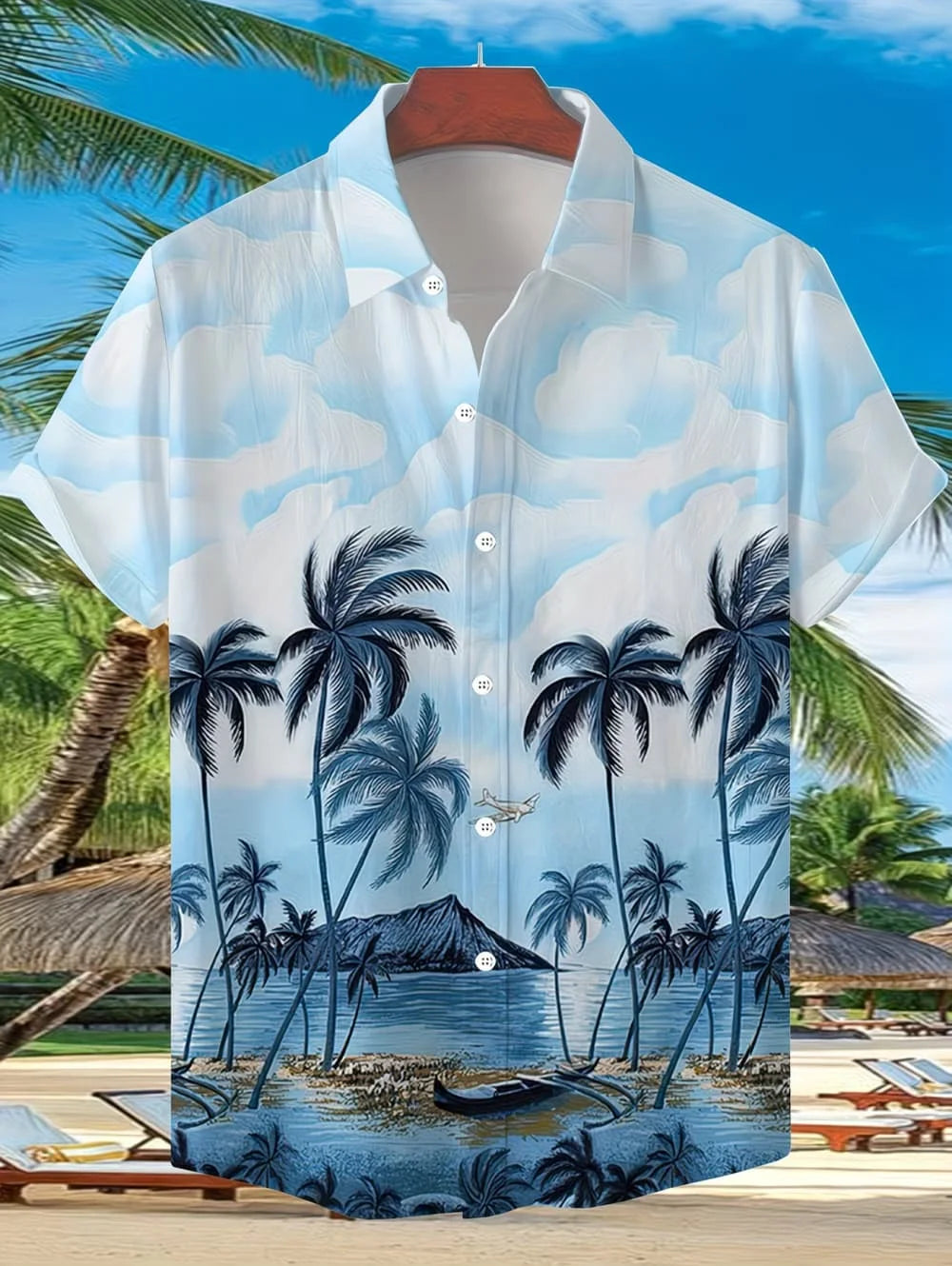Men's Coconut Tree Graphic Print Short Sleeve Lapel Shirt Tops Men's Casual Button-Down Shirts for Summer Daily Wear Men Clothes