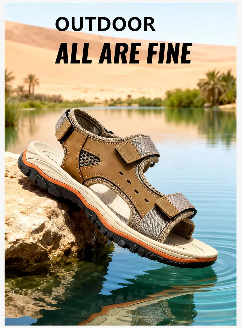 Brand Summer Men's Sandals Genuine Leather Men Slippers Gladiator Men Beach Sandals Soft Comfortable Outdoors Wading Shoes 38-47