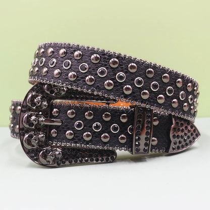 Punk Skull Leopard Rhinestones Belt Diamond Bling Men Western Cowgirl Cowboy Luxury Strap Studded Belts