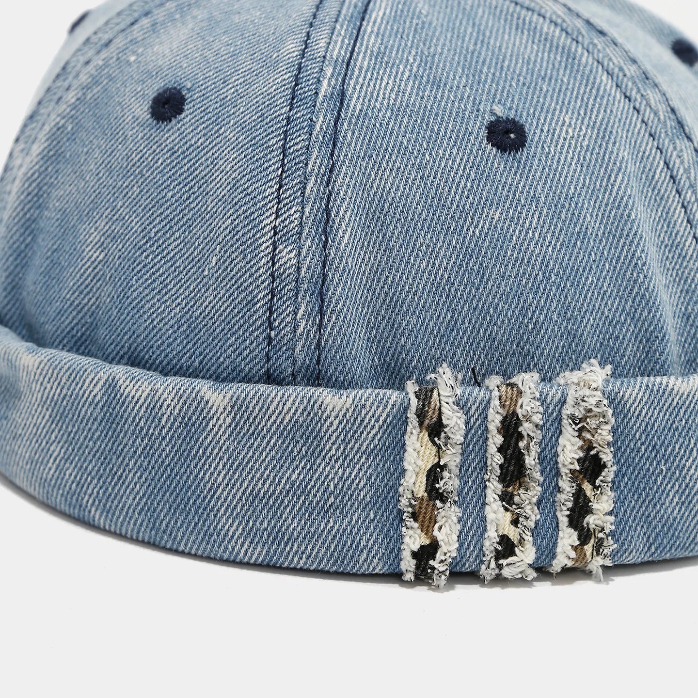 Retro Denim Docker Cap Splicing Style Brimless Caps Without Visor Leopard Beanie Hat Hats Adjustable Street Cool Vintage