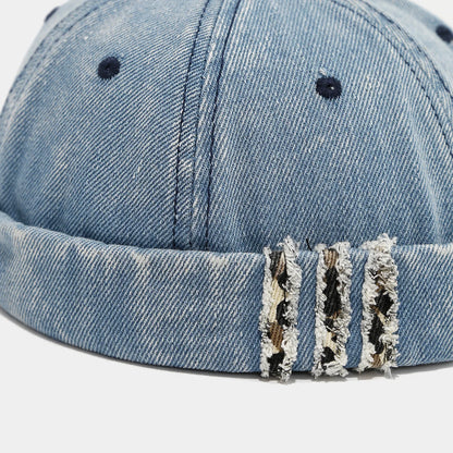 Retro Denim Docker Cap Splicing Style Brimless Caps Without Visor Leopard Beanie Hat Hats Adjustable Street Cool Vintage