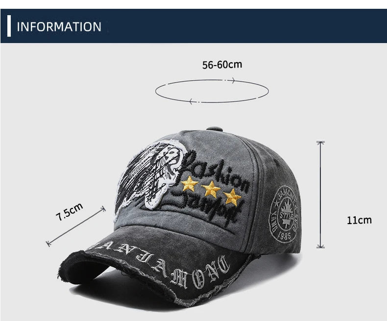 Four Seasons New Baseball Cap Retro Distressed Casual Outdoor Sports Hat Spring And Autumn Sunhat Letter Embroidery Cap Men