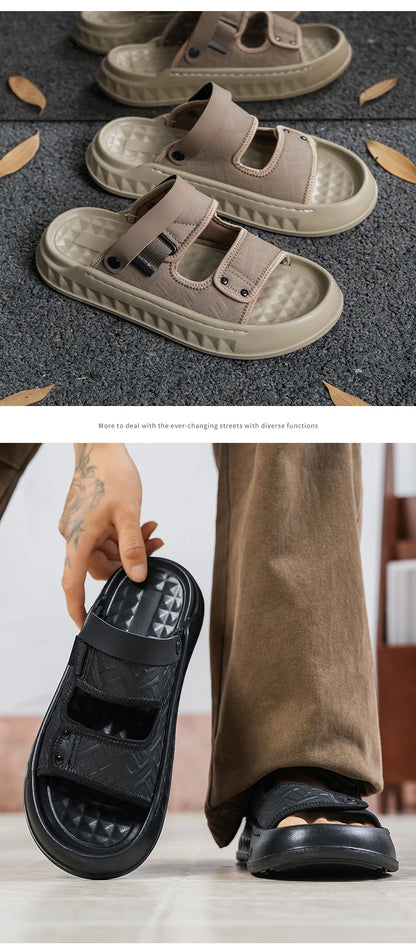 Men's casual slip on sandals summer soft-sole breathable lightweight outdoor walking shoes fashion sports Dual-purpose slippers