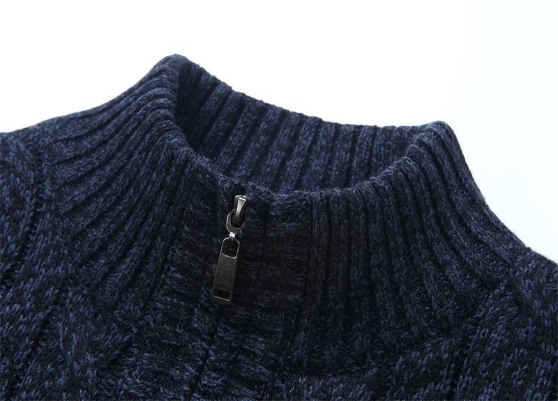 Wool Liner Argyle Jumper  Jacken Korea Khaki Black Fleece Thicken Warm Winter Zipper Sweater Men Cardigan Knitted Clothing