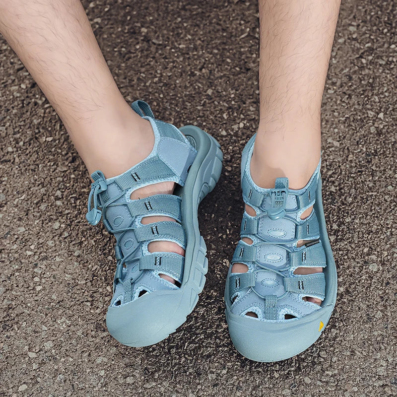 Outdoor Summer Men Sandals Leather Mens Casual Shoes Non-Slip Male Beach Shoes Anti-collision Toe Roman Flats Flip-flops 38-48