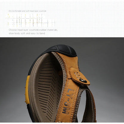 Genuine Cow Leather Shoes Men Sandals Flip Flops Men's Casual Shoes Classic Massage Men Beach Slippers Anti-slip Summer 2025 New
