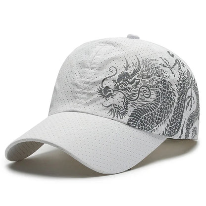 Chinese style printed dragon baseball cap, polyester outdoor quick drying cap,sun protection cap, duckbill cap for men and women