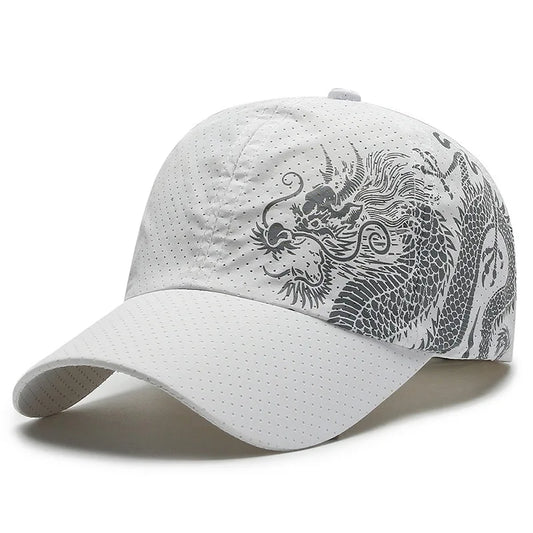 Chinese style printed dragon baseball cap, polyester outdoor quick drying cap,sun protection cap, duckbill cap for men and women