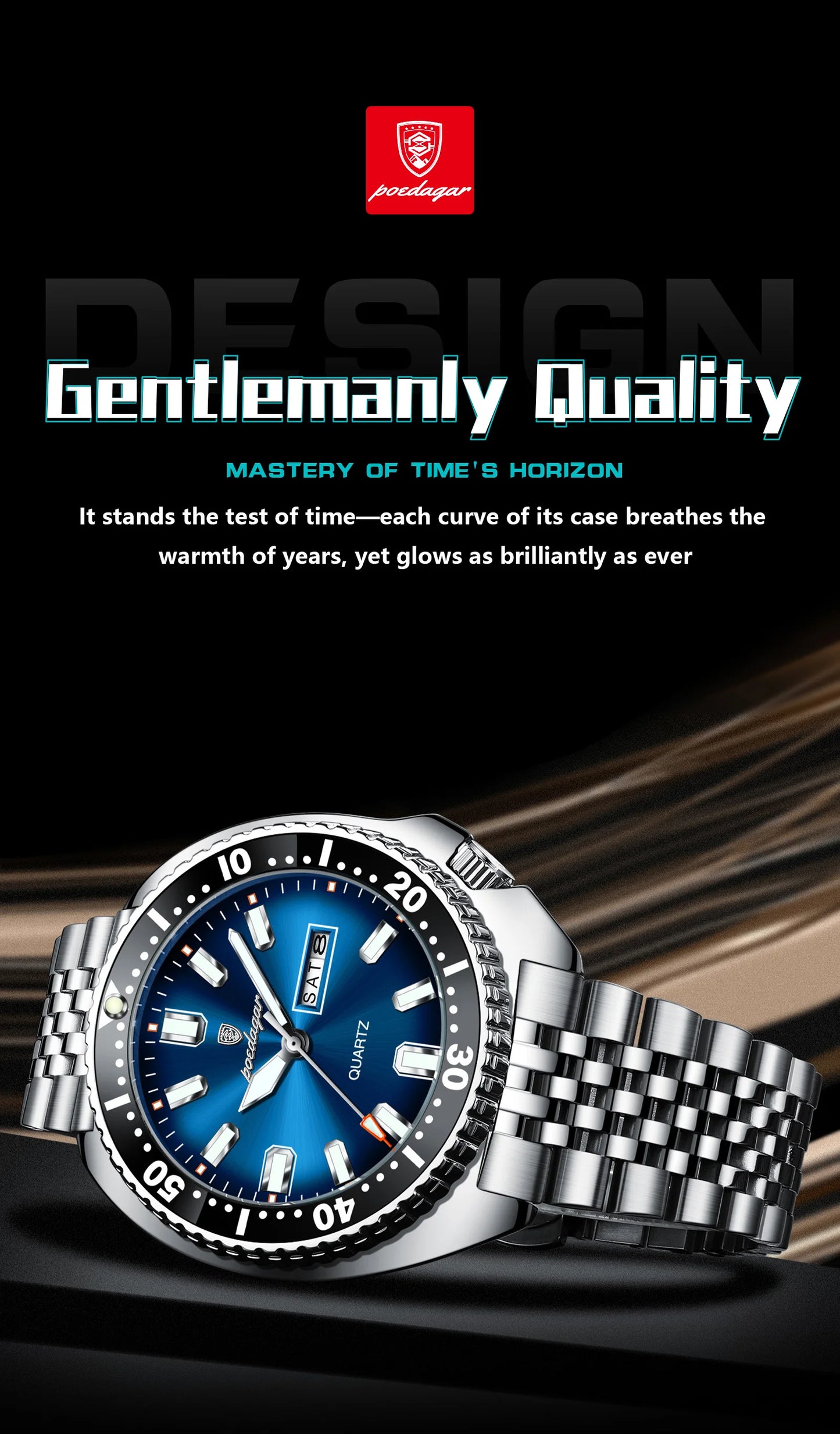 POEDAGAR Luxury Quartz Men Clock Waterproof Luminous Business Man Wristwatch Stainless Steel Date Week Sport Men's Watches Reloj