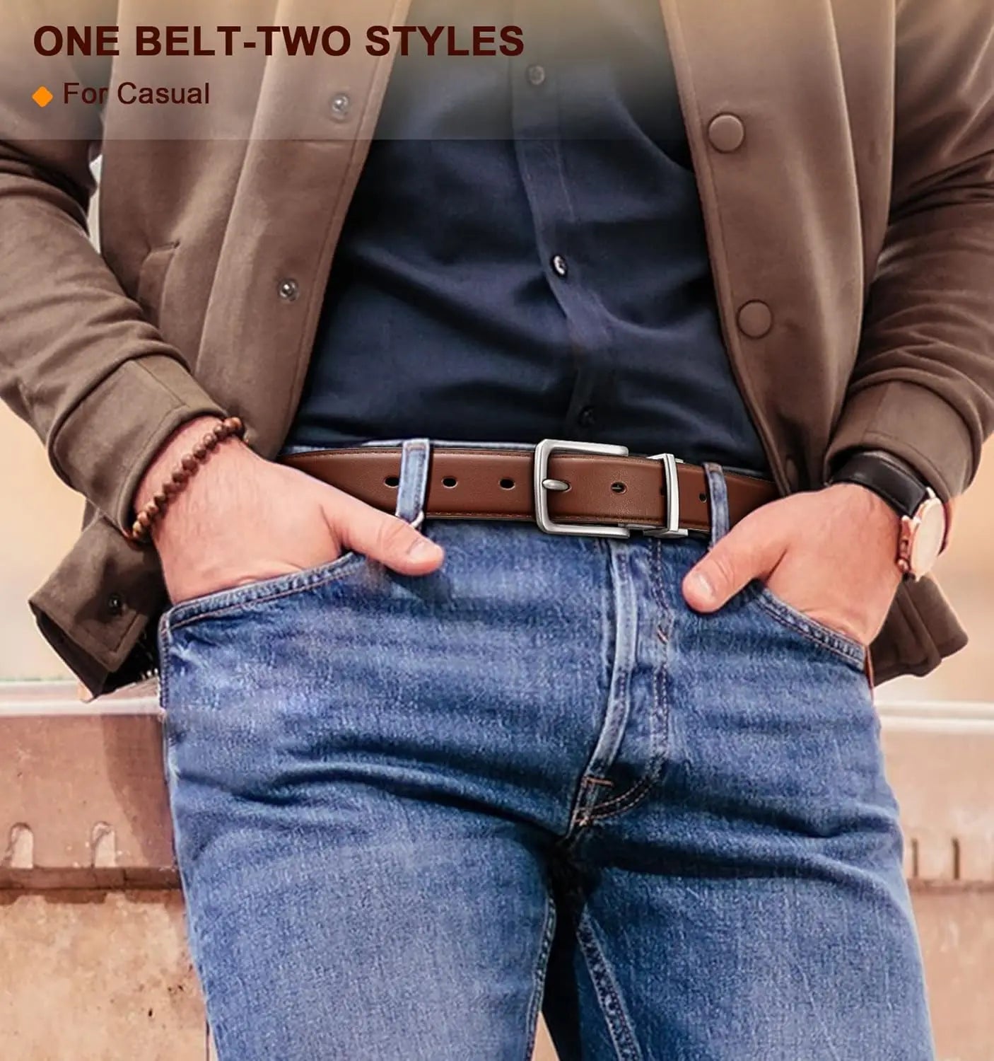 Men's Reversible Belt 1.25" Adjustable Cut for Fit 2 Sides in 1 Belt Gift for Men