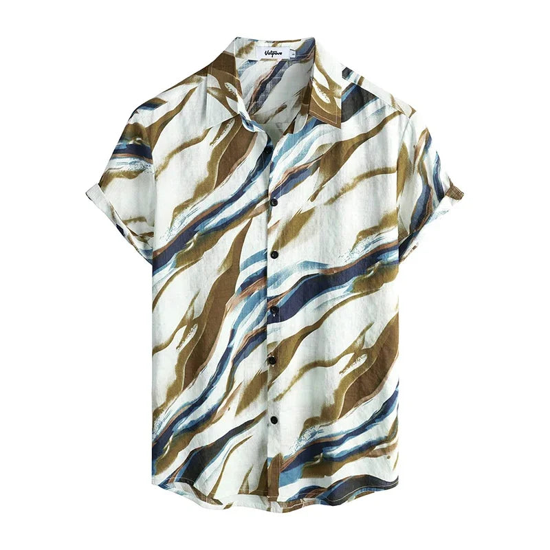 Summer Men's Casual Hawaiian Floral 3D Full-Print Button Shirt Short Sleeve - Tropical Beach Men's Quick-Drying Breathable Top