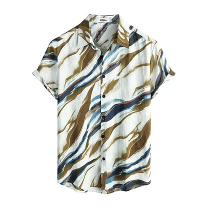 Summer Men's Casual Hawaiian Floral 3D Full-Print Button Shirt Short Sleeve - Tropical Beach Men's Quick-Drying Breathable Top