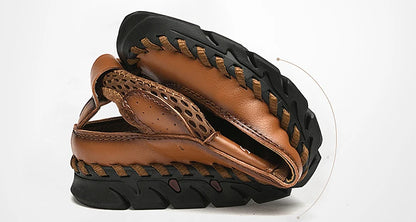 Summer Sandals Breathable Men Shoes Leather & Mesh Outdoor Men Sandals Antiskid Beach Sandals Hollow Flats Footwear Handmade New