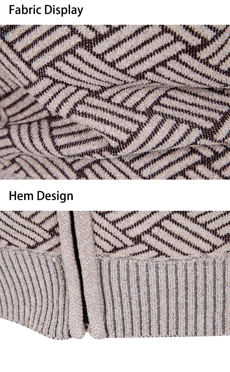 Mens Sweaters Jacket Full Zip Fleeced Sweater Cardigan Plaid Stand Collar Sweaters Coat Autumn Winter Homme Clothes