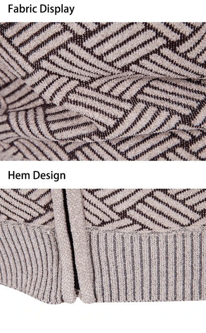 Mens Sweaters Jacket Full Zip Fleeced Sweater Cardigan Plaid Stand Collar Sweaters Coat Autumn Winter Homme Clothes