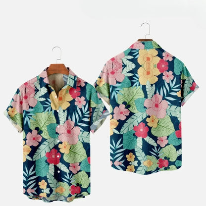 Men's Fashion Summer T-Shirts Hawaiian 3d Print Cozy Casual One Button Shirts Short Sleeve Beach Oversized Shirts
