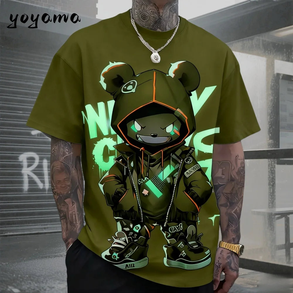 Men's T-Shirts Hip Hop Bear Pattern 3D Print Men's Clothing Summer New Streetwear Oversized Unisex T-Shirt Harajuku Men Clothes