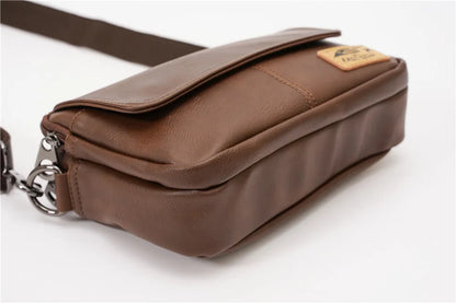 Vinatge Men's Crossbody Bag Soft PU Leather Shoulder Bag For Men Fashion Square Crossbody Messenger Bag Flap Zipper Satchels