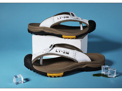 Genuine Cow Leather Shoes Men Sandals Mens Flip Flops Men's Casual Shoes Classic Massage Beach Slippers Anti-slip Summer 2021