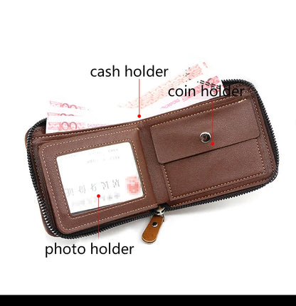 Big Capacity Men Short Wallets Name Engraving High Quality Card Holder Retro Male Coin Purse  Simple Zipper Men Money Clips