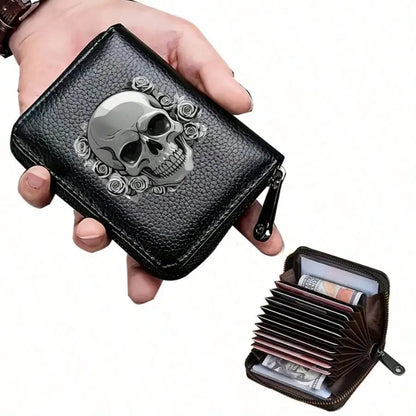 Gothic Skull Floral Print Wallet Multifunctional Card Holder Zipper Coin Purse Unique Gift For Men Mini Wallet Purse Card Holder