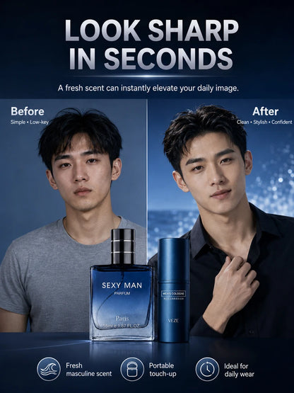 2PCS Men's Cologne Set No Box Long Lasting Fresh Marine Perfume Spray + Solid Cologne Portable Travel Gift for Men
