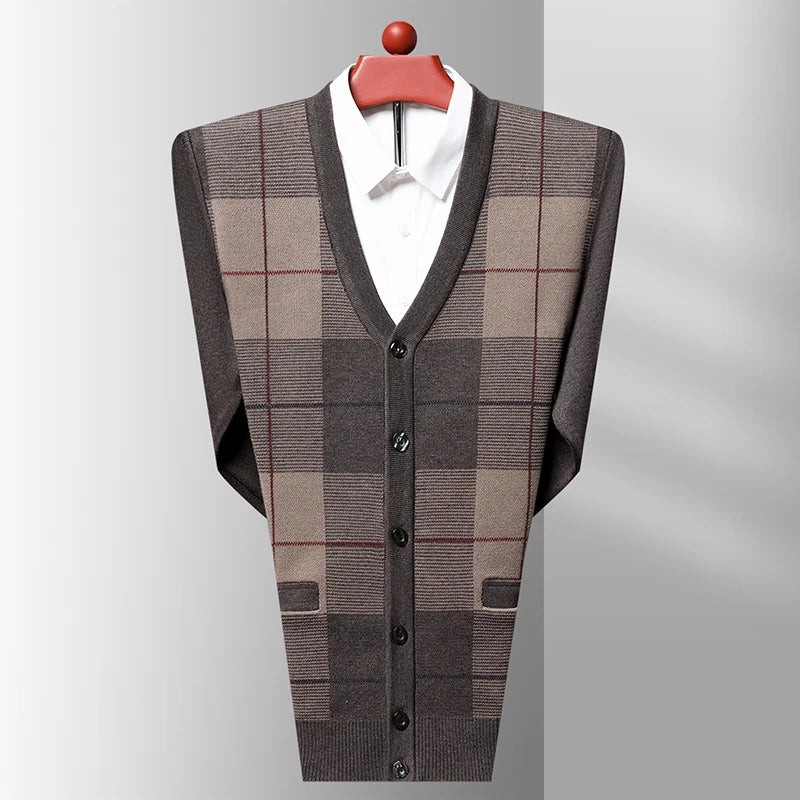 Dad's Sweater Cardigan Jacket Thickened Autumn and Winter Knitted Casual Thick Style Middle-aged and Elderly Men's Top