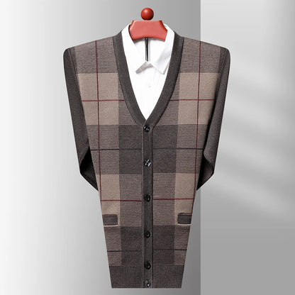 Dad's Sweater Cardigan Jacket Thickened Autumn and Winter Knitted Casual Thick Style Middle-aged and Elderly Men's Top