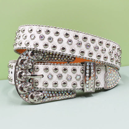 Punk Skull Leopard Rhinestones Belt Diamond Bling Men Western Cowgirl Cowboy Luxury Strap Studded Belts