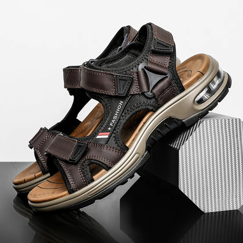 Brand Summer Men's Sandals Genuine Leather Men Slippers Gladiator Men Beach Sandals Soft Comfortable Outdoors Wading Shoes 38-46