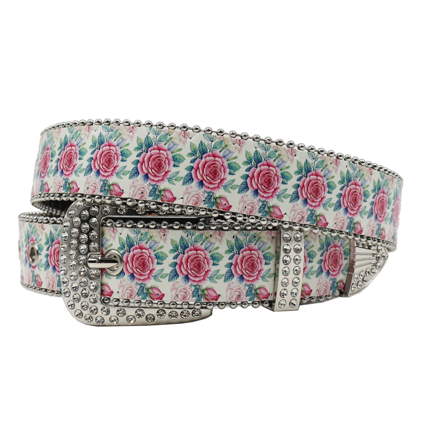 Rhinestone belt B&B style blue print pattern Women's Jeans Rhinestone Belt Men's Belt Western Denim Leather HipHop Rock