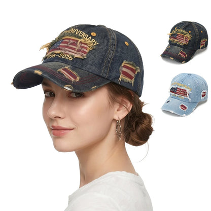 250th Anniversary of American Independence Commemorative Cowboy Ripped Baseball Cap, Patriotic Baseball Cap, Adjustable